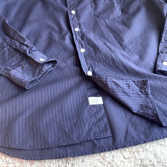 FRANK & EILEEN Eileen Sheer Poplin Striped Navy Shirt - Picture 10 of 16